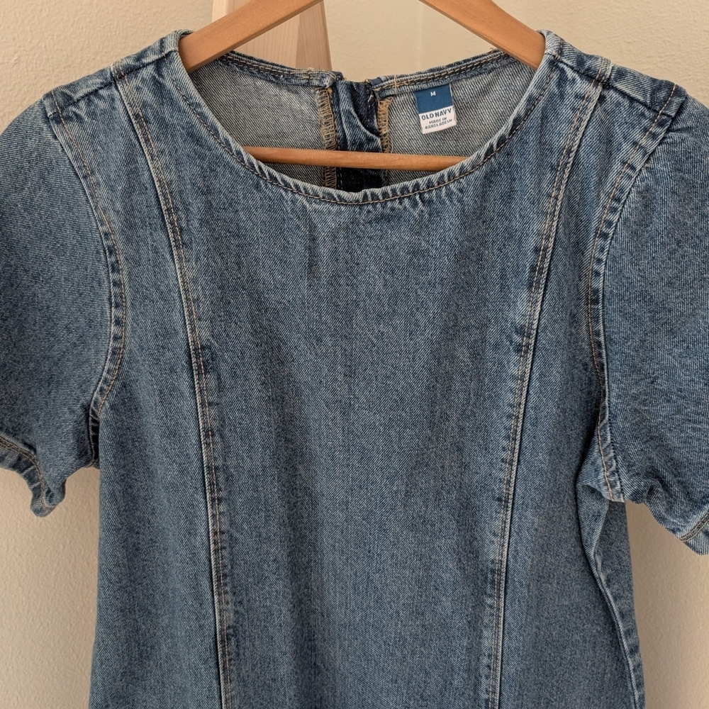 NEW Old Navy Denim Shirt Sleeve Mini Crewneck Dress In Blue - M - Picture 4 of 7
